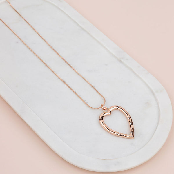 Rose Gold Open Heart Adjustable Long Necklace