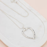 Silver Open Heart Adjustable Long Necklace