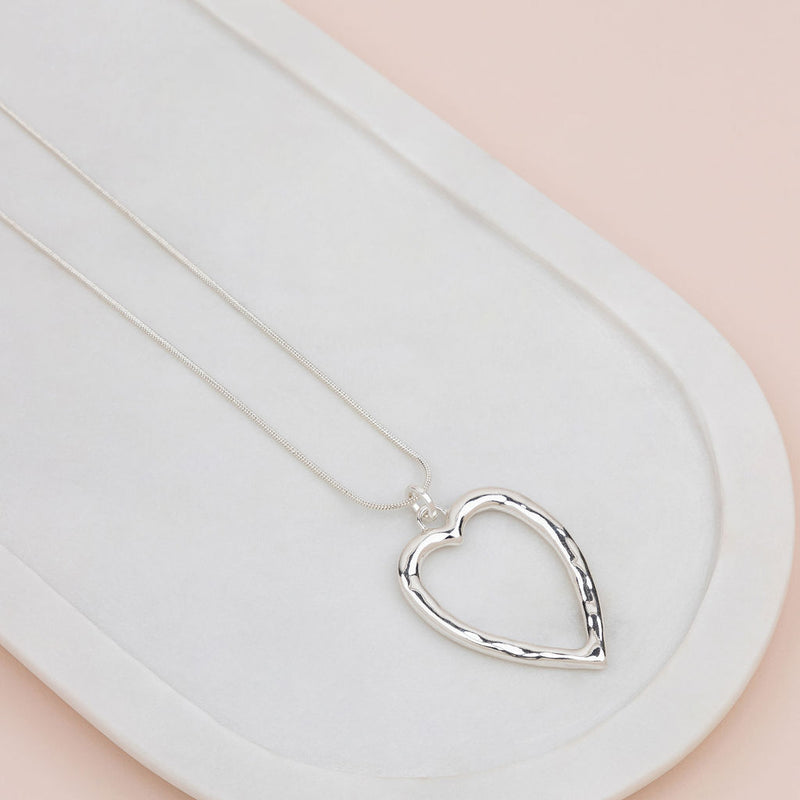 Silver Open Heart Adjustable Long Necklace