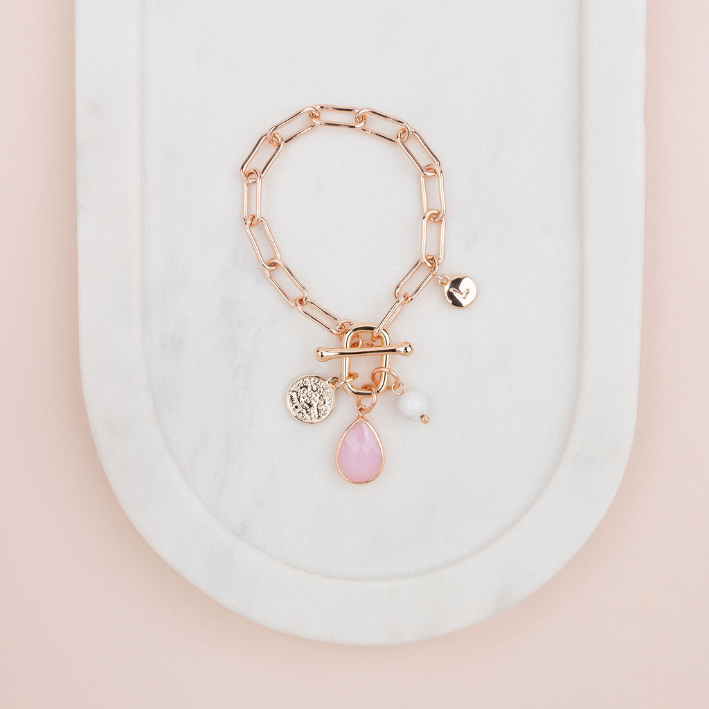 Rose Gold Links with Pink & Howlite Charm Bracelet