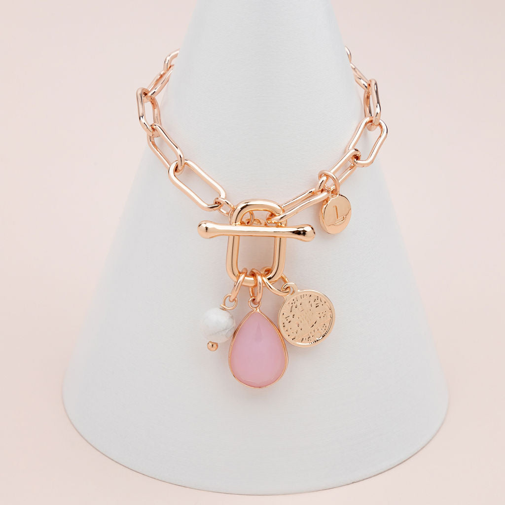 Rose Gold Links with Pink & Howlite Charm Bracelet