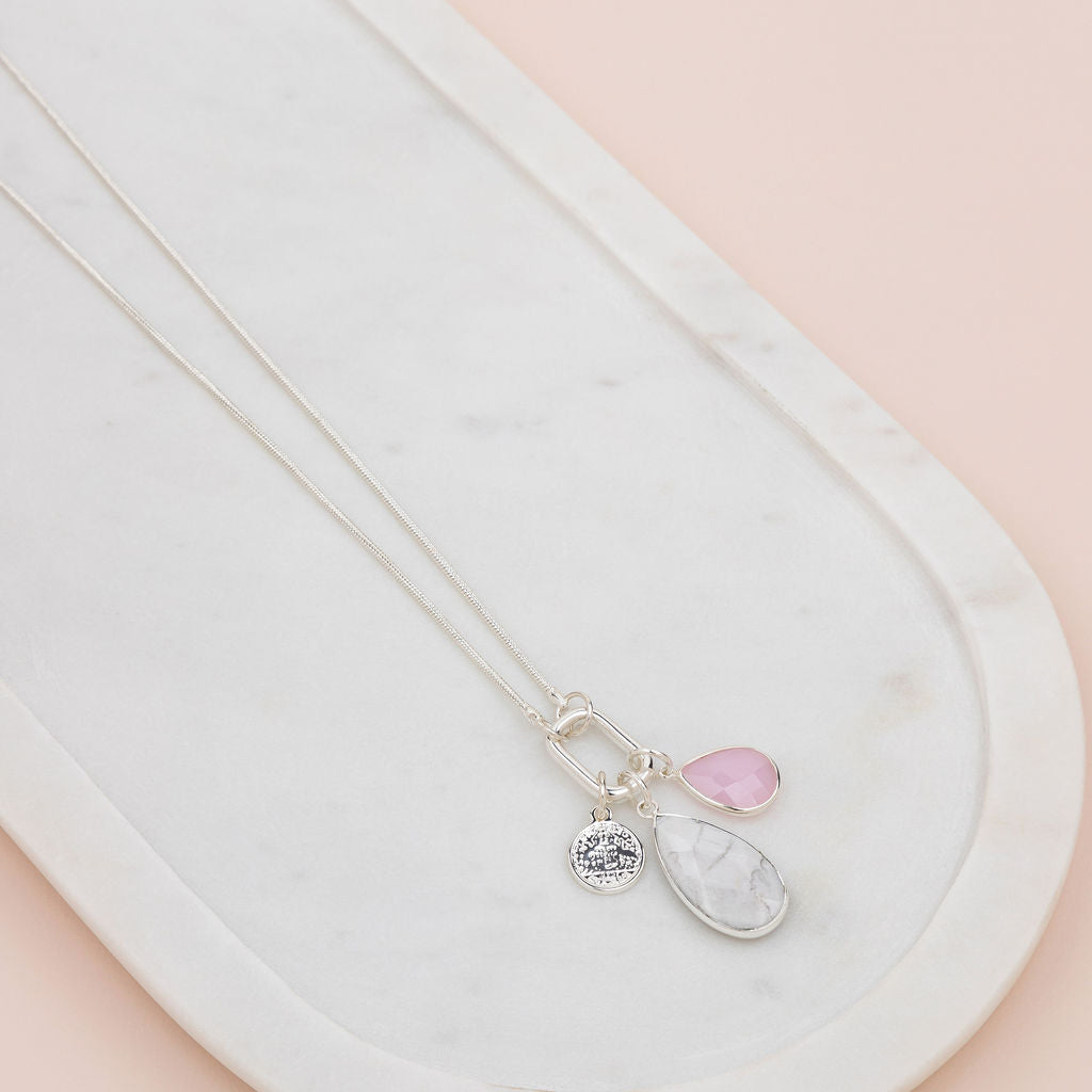 Silver Pink & Howlite Charm Adjustable Necklace