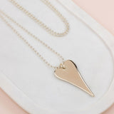 Stunning Long Light Gold Flat Heart Necklace