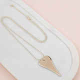 Stunning Long Light Gold Flat Heart Necklace