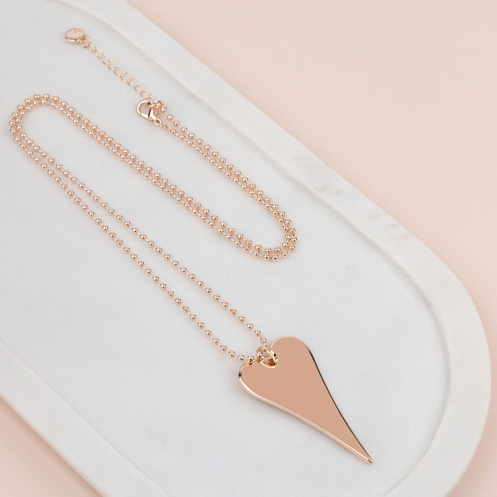 Stunning Long Rose Gold Flat Heart Necklace