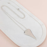 Stunning Long Silver Flat Heart Necklace