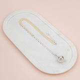 Beige Bead w Silver Chain Ball Necklace