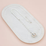 White Bead w Silver Chain Ball Necklace