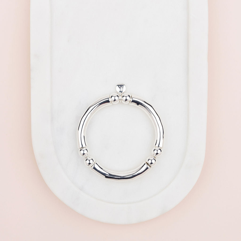 Silver Stretch Bangle with Balls Beads