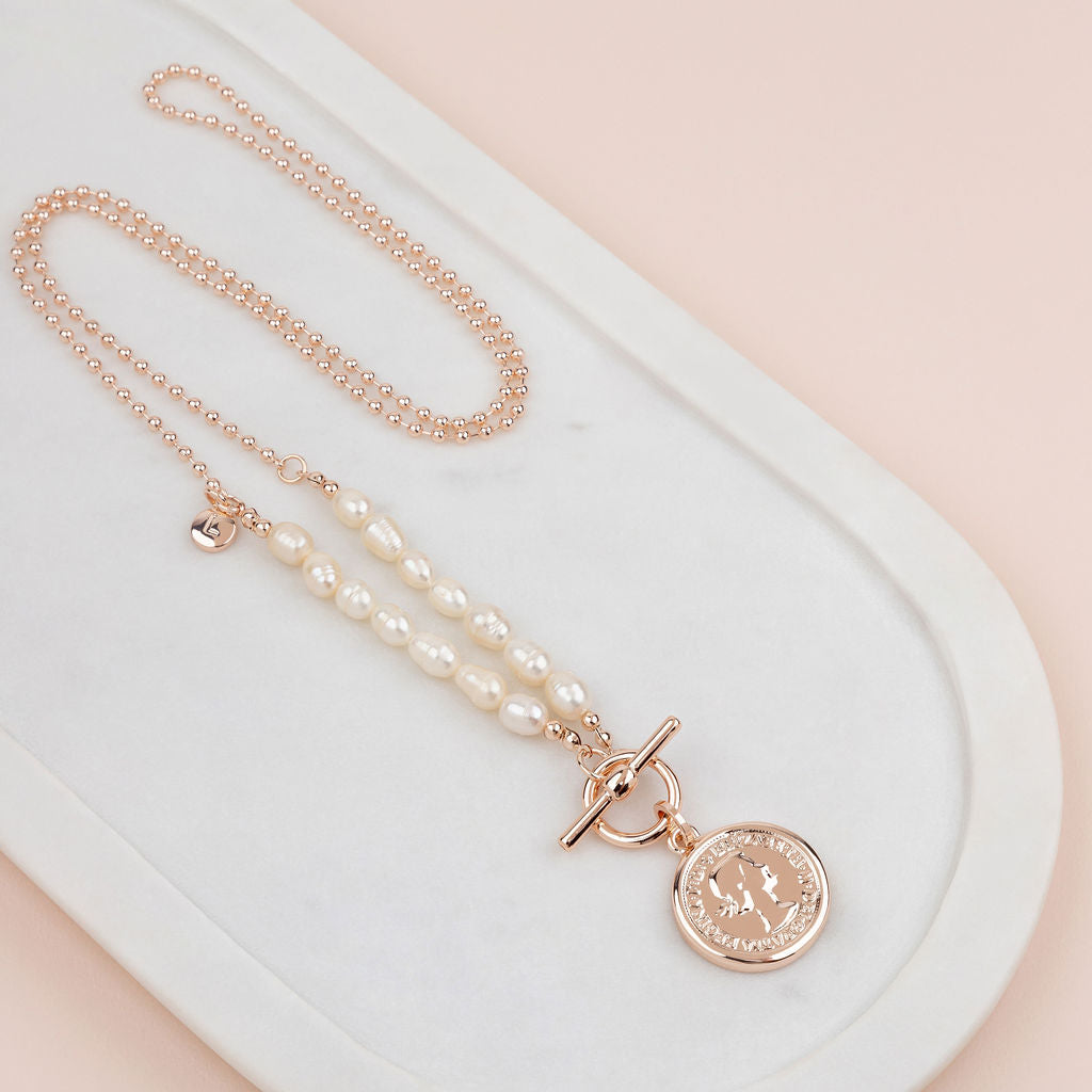 LIMITED EDITION | Rose Gold & Fresh Water Pearl Coin Necklace