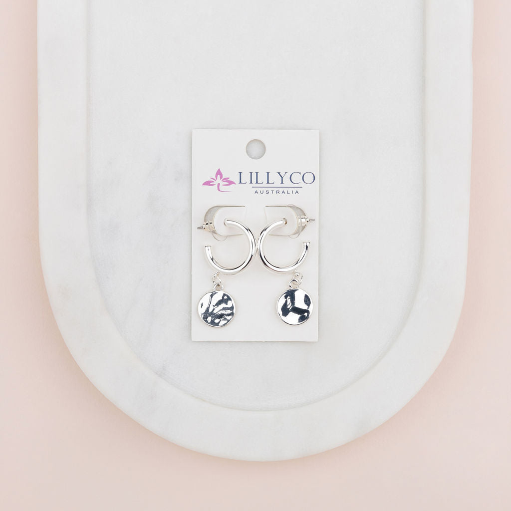 Silver Drop Ring Disc Earring