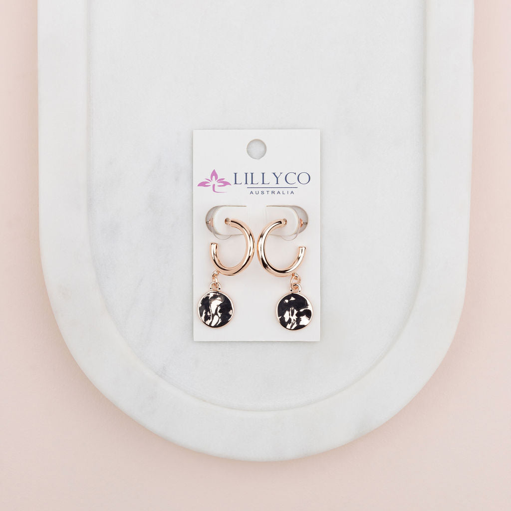 Rose Gold Drop Ring Disc Earring