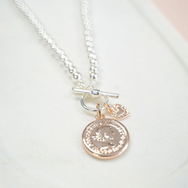 Limited Edition | SHORT | Rose Gold & Silver Beads & Coin Necklace