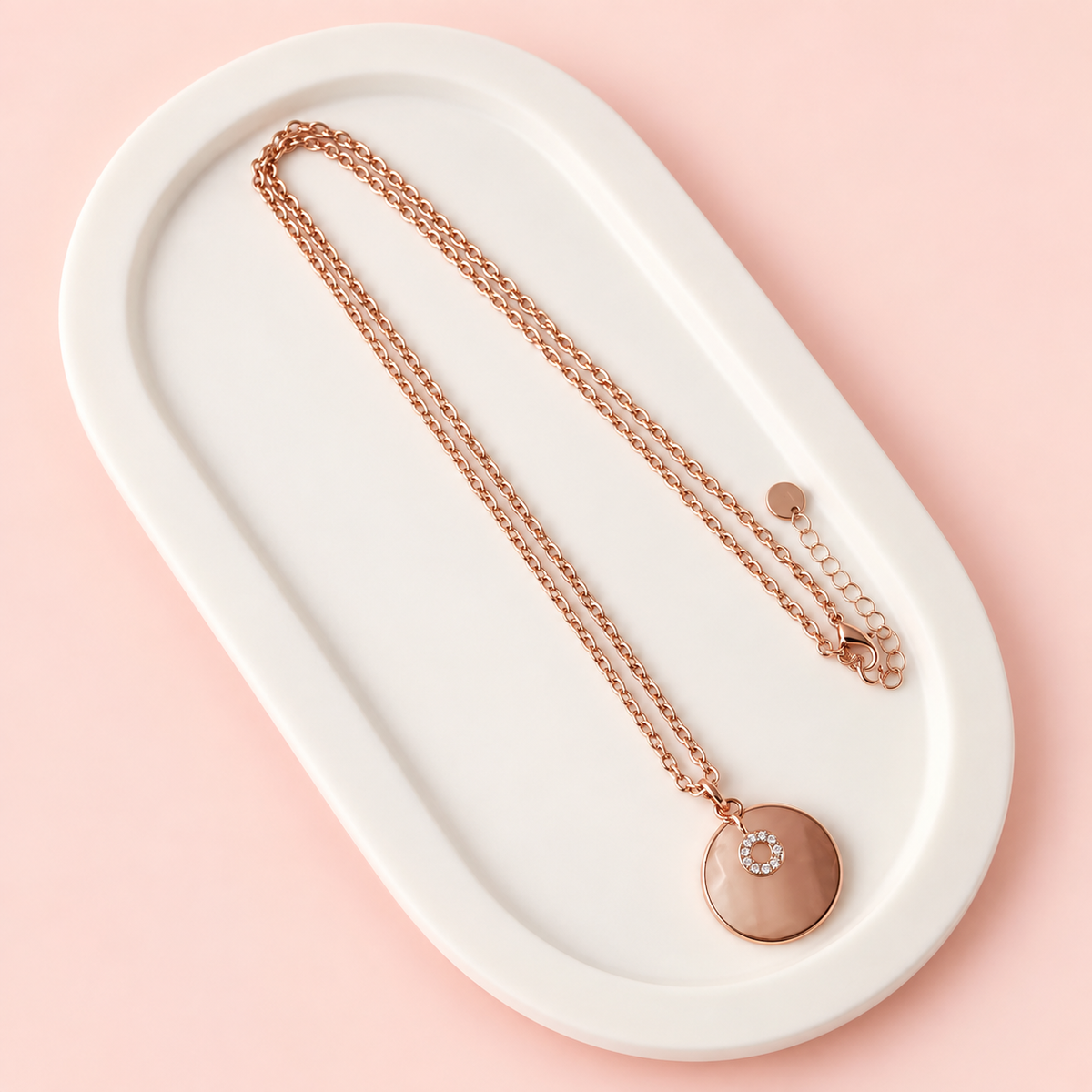 Rose Gold Disc with Orange Stone & Bling Long Necklace