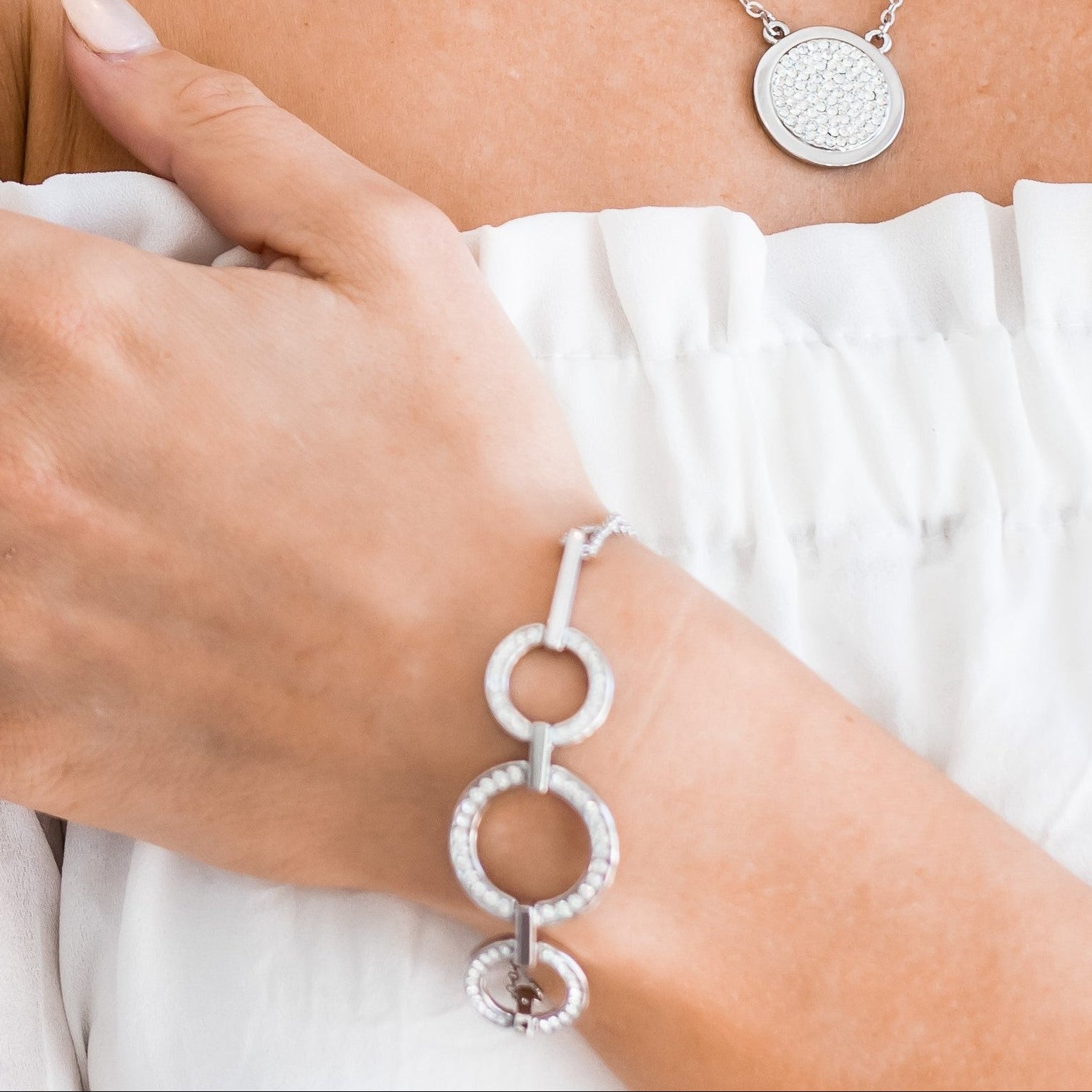 Fine | Silver 3 Ring Crystal Bracelet