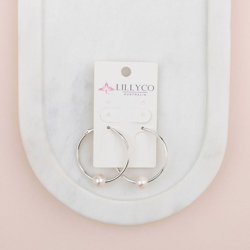 Light Gold Hoop with Removable Pearl Earring