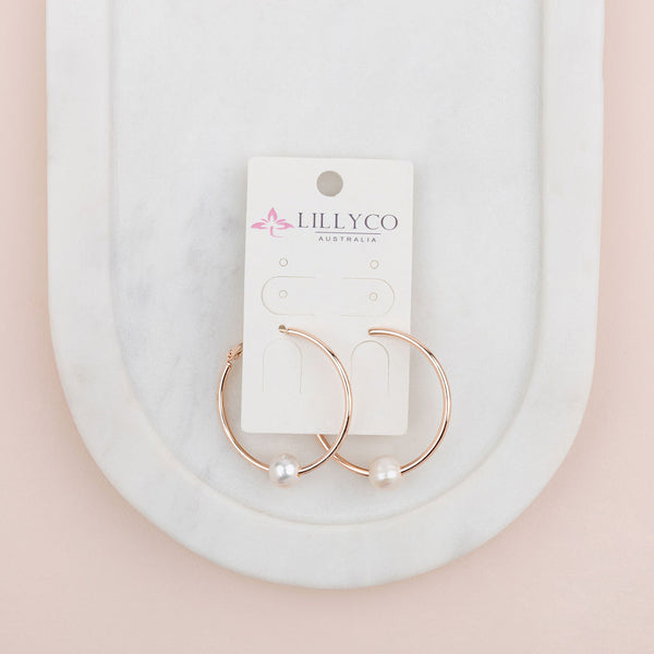 Rose Gold Hoop with Removable Pearl Earring
