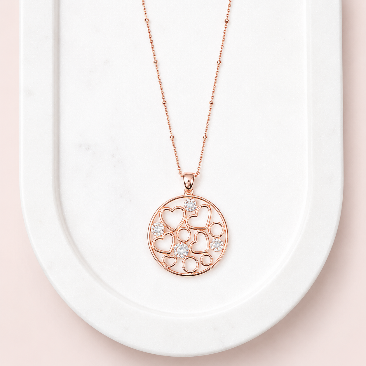 Short | Rose Gold Circle of Hearts Pendant Necklace
