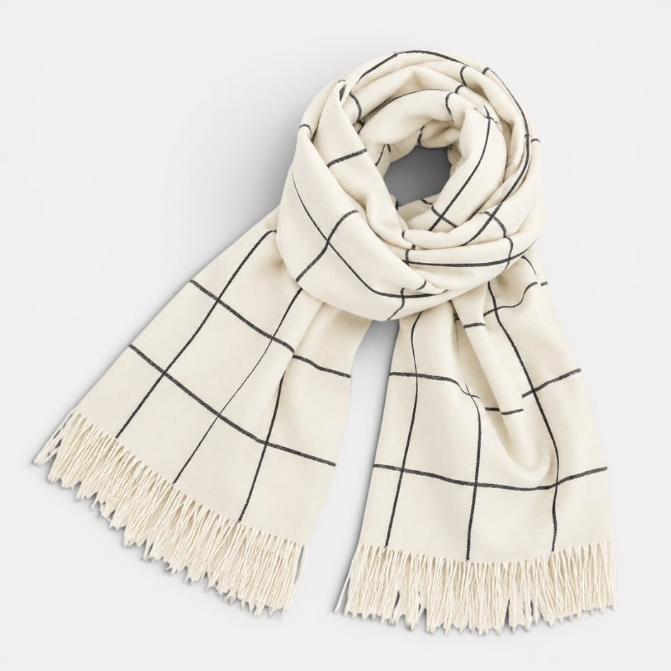 Ladies Winter | White & Black Check Scarf