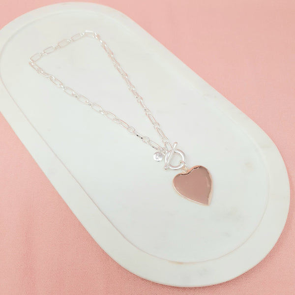 Silver & Rose Gold Heart Necklace Short