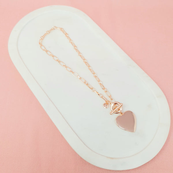 Rose Gold Heart Necklace Short