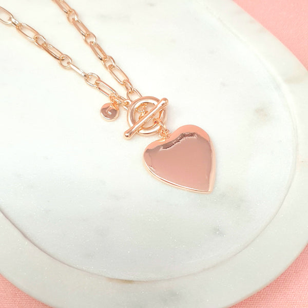 Rose Gold Heart Necklace Short