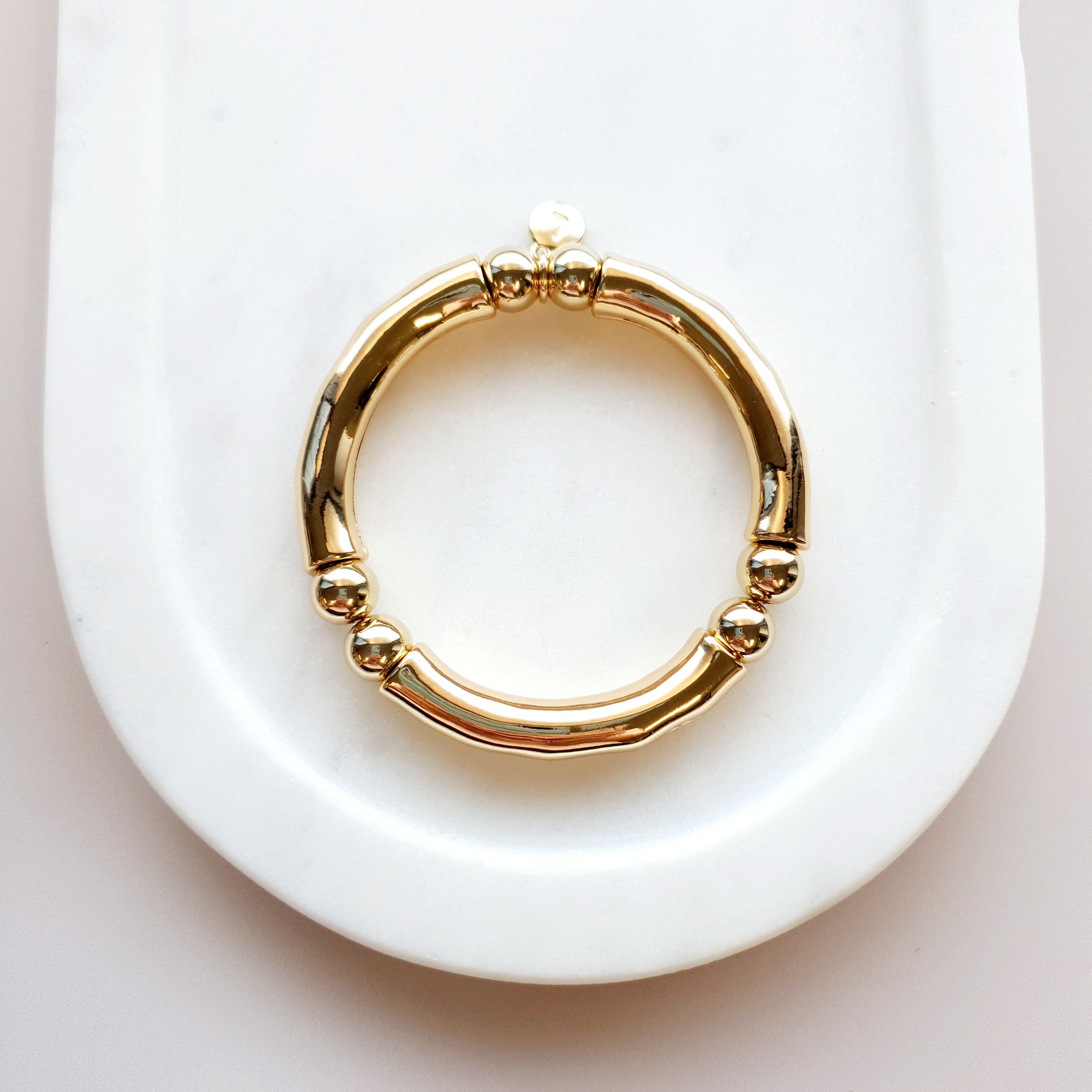 Yellow Gold Stretch Bangle with Ball Beads