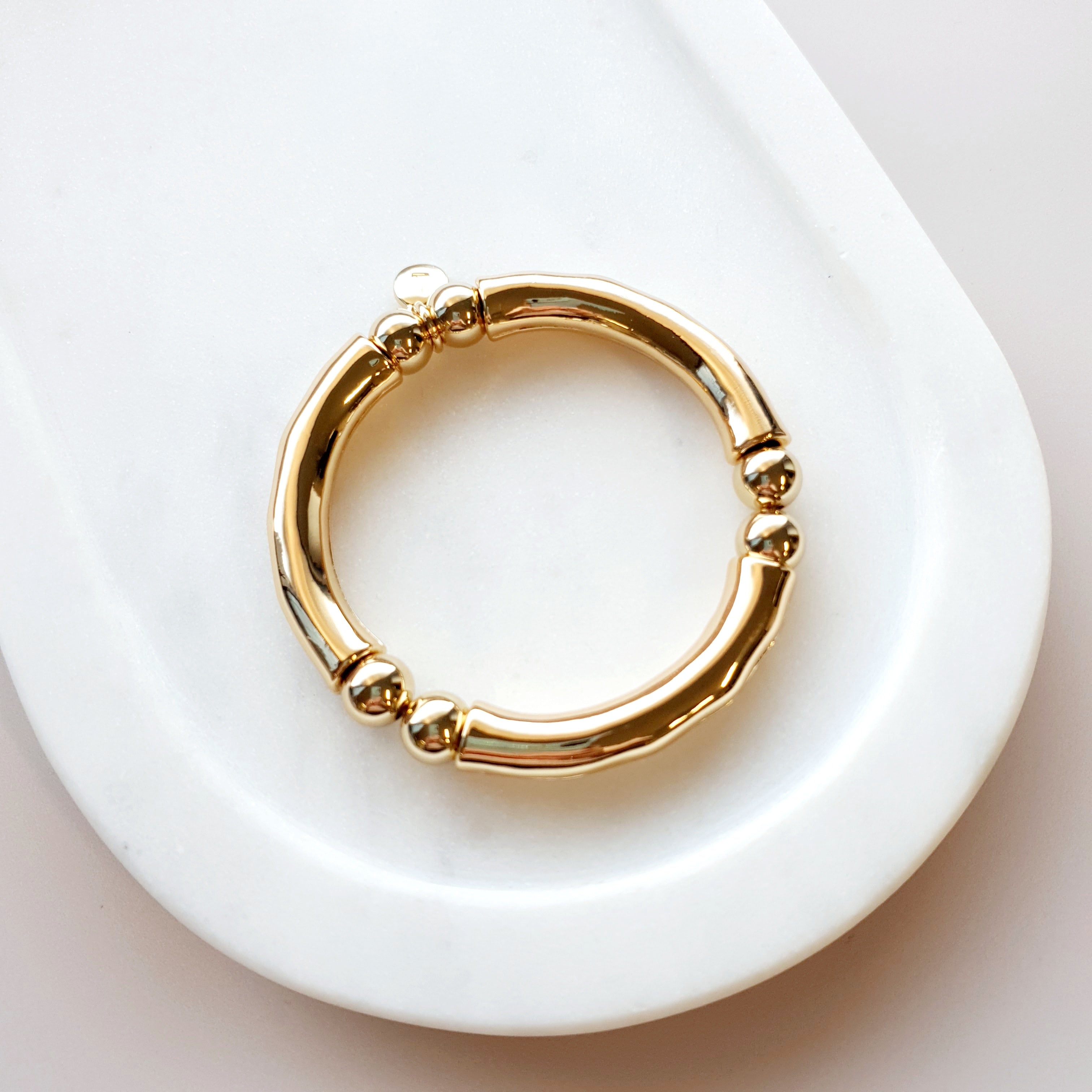 Yellow Gold Stretch Bangle with Ball Beads