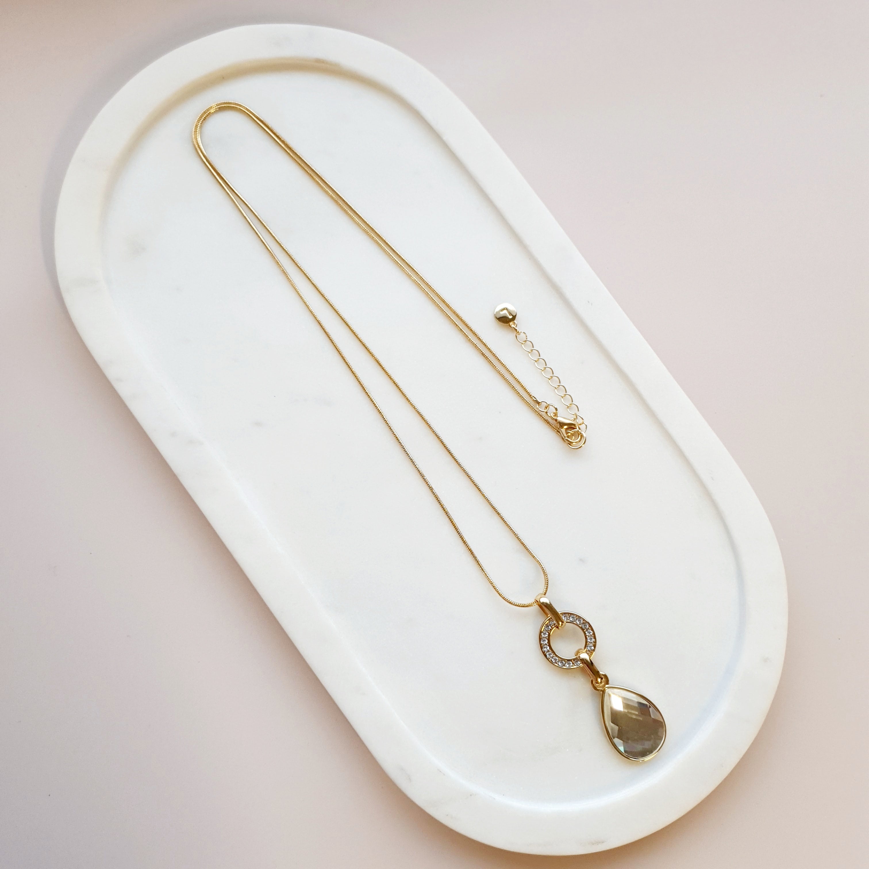 Yellow Gold Chain w Clear Crystal Necklace