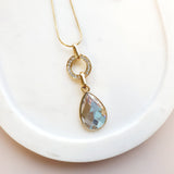 Yellow Gold Chain w Clear Crystal Necklace