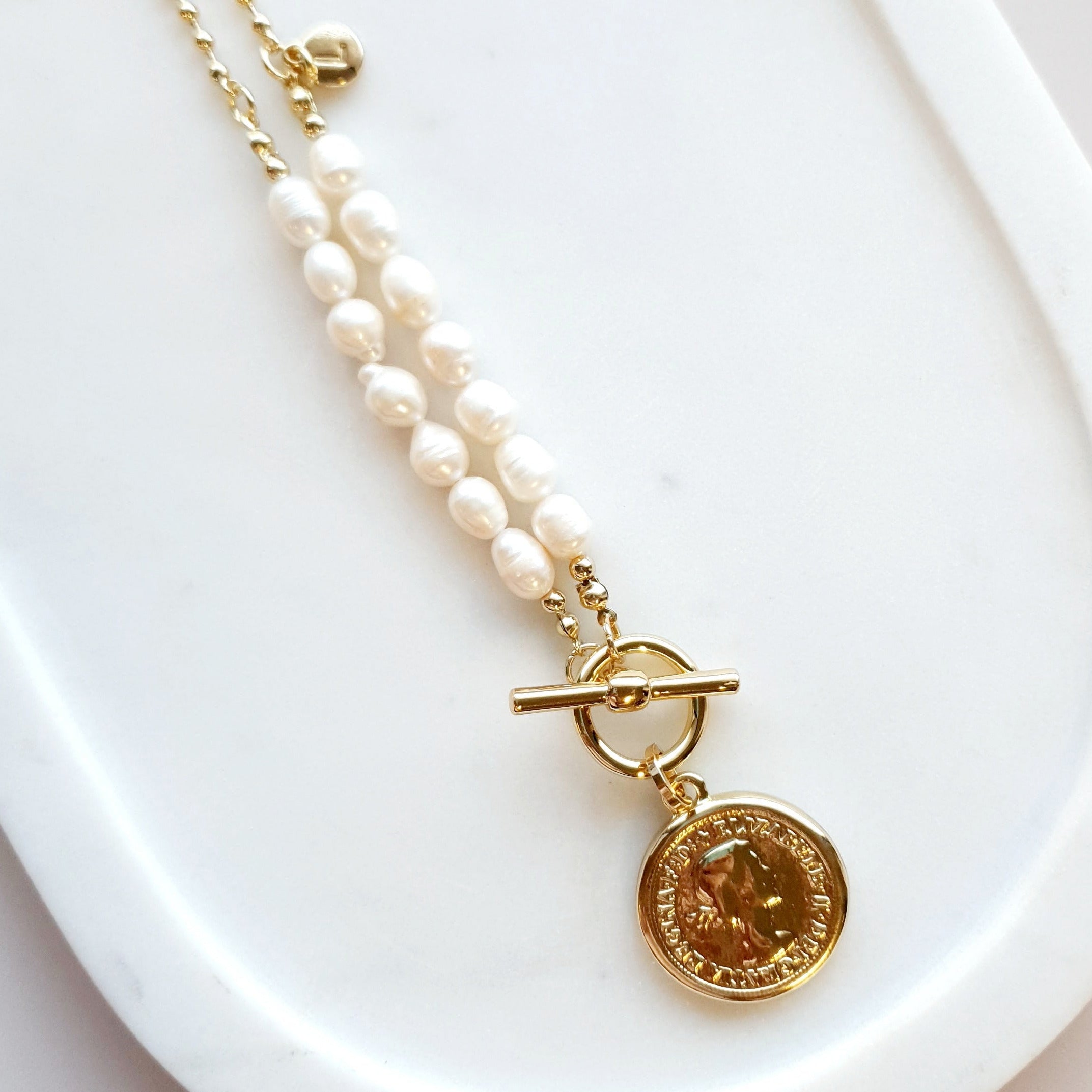 LIMITED EDITION | Yellow Gold & Fresh Water Pearl Coin Necklace