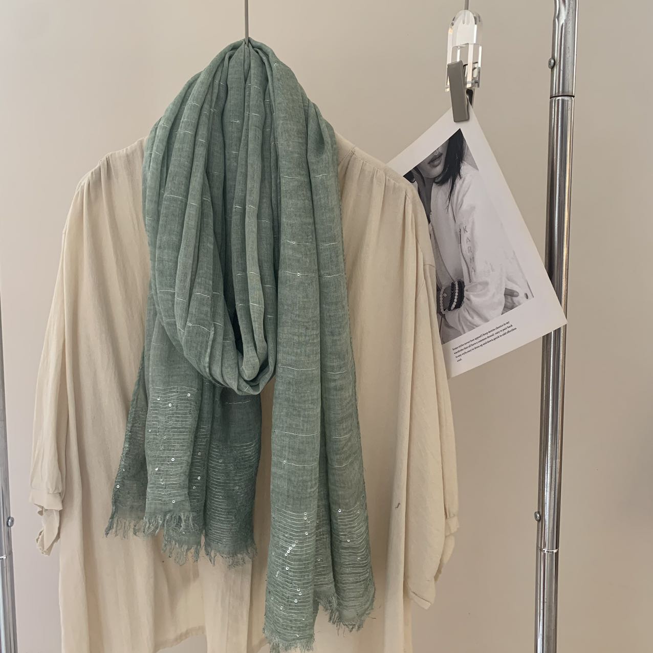 Ladies Beautiful Green Sequent Scarf