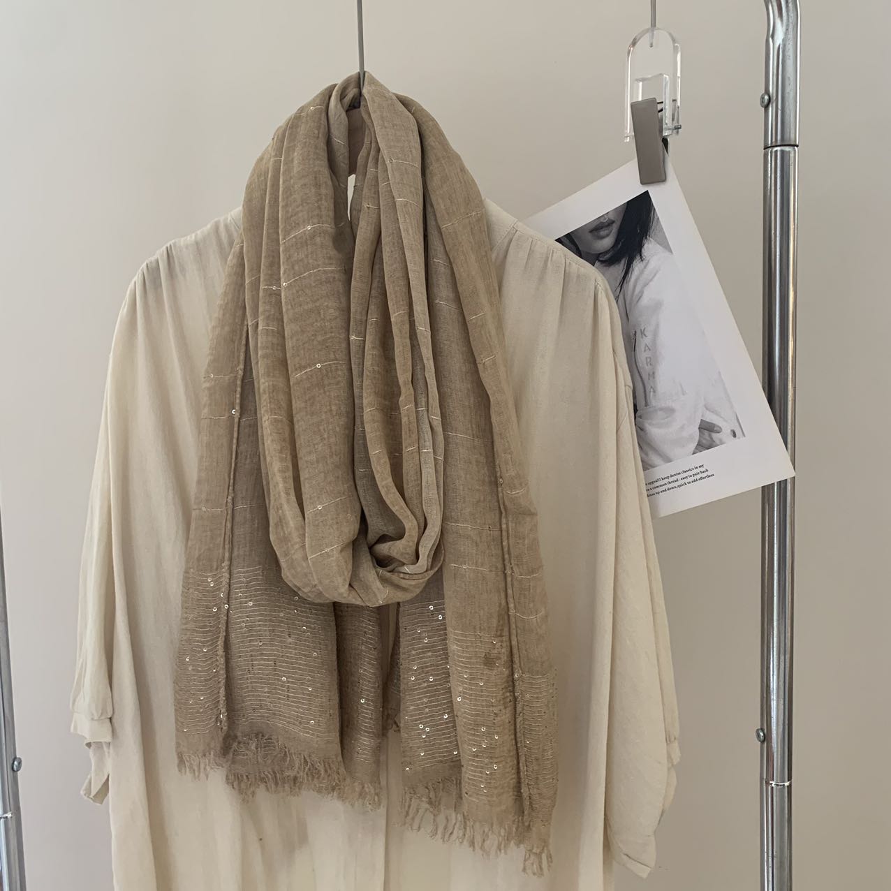 Ladies Beautiful Beige Sequent Scarf