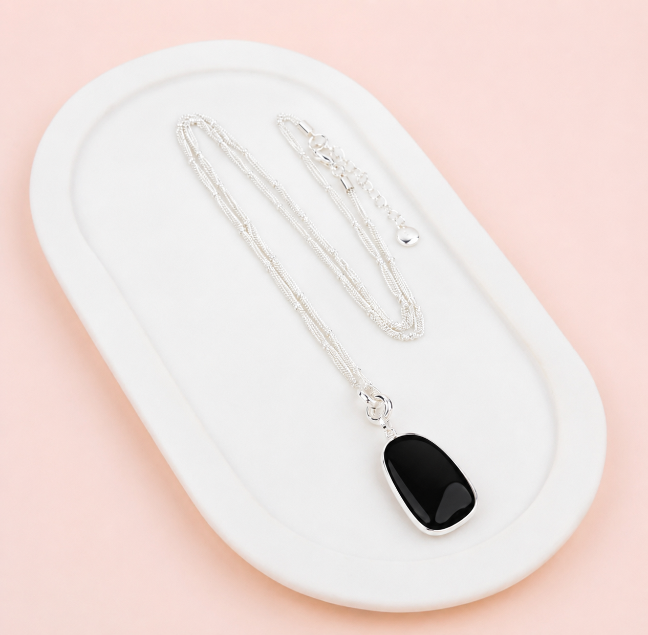 Silver - Black Pendant Long Necklace