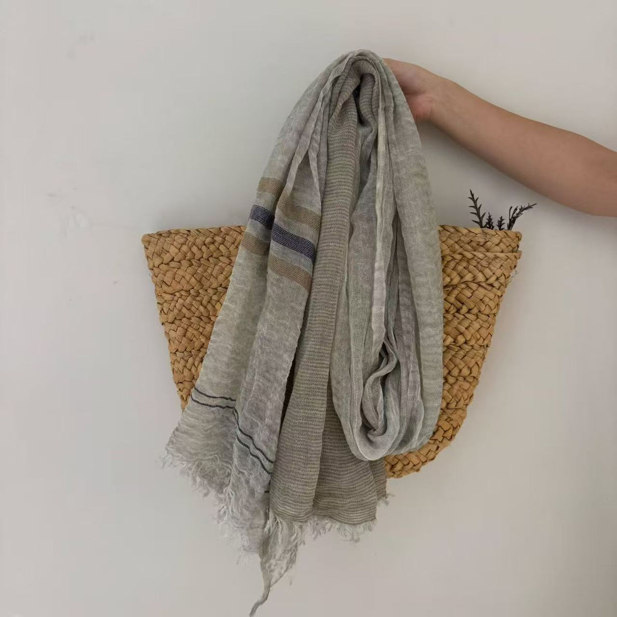 Ladies | Beige - Navy & Beige Stripe Scarf