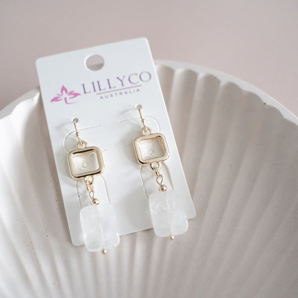 Light Gold Square Clear Stone Earring