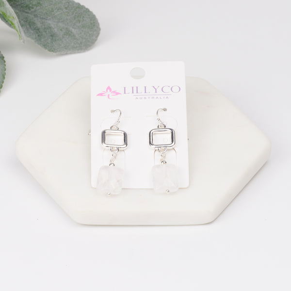 Silver Square Clear Stone Earring