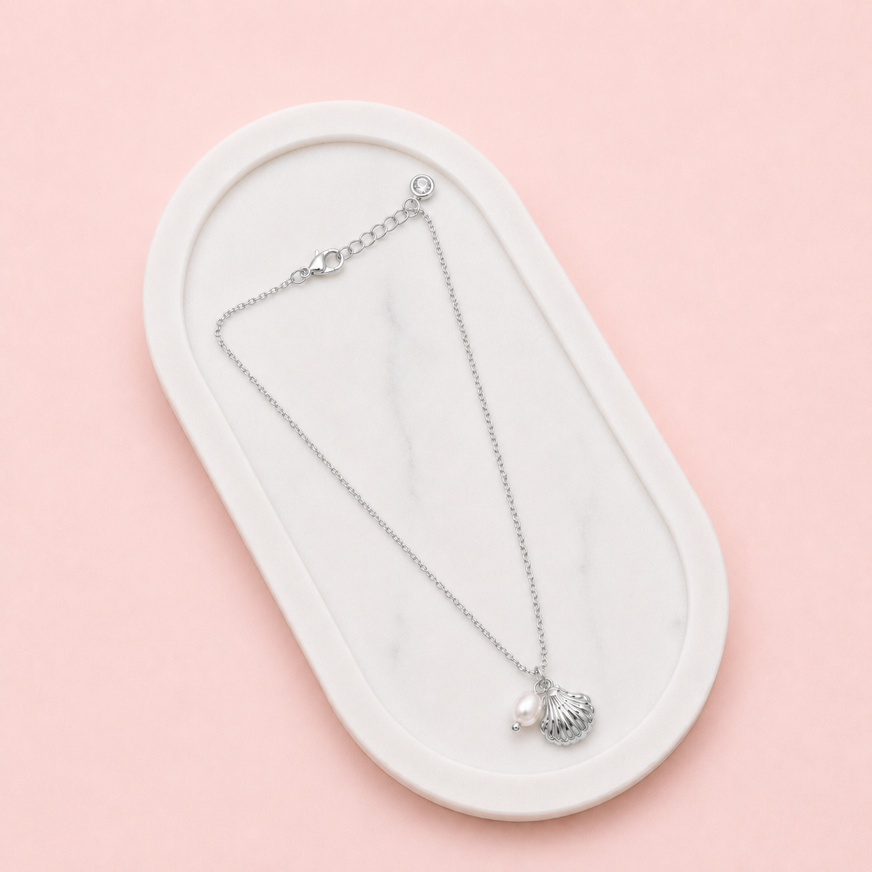 SHORT | Silver Shell & Pearl Necklace