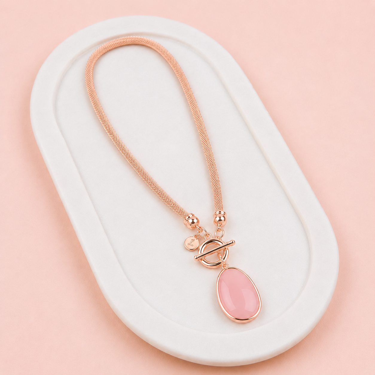 SHORT | Rose Gold Mess Chain with Pink Quartz Necklace