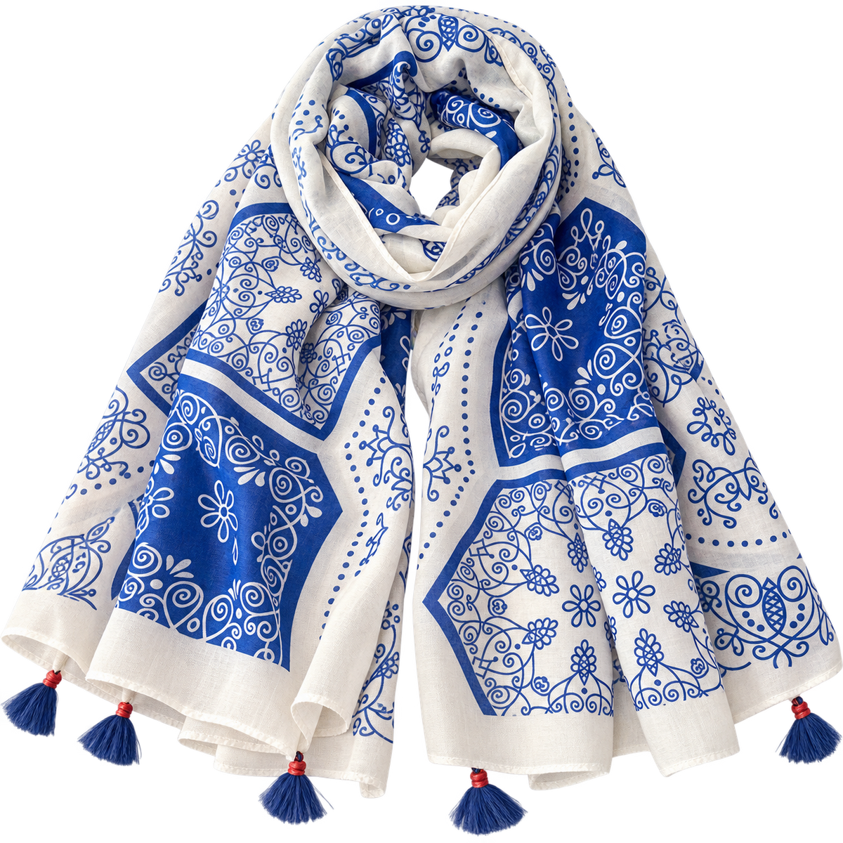 Ladies | Blue & White Boarder Print Scarf