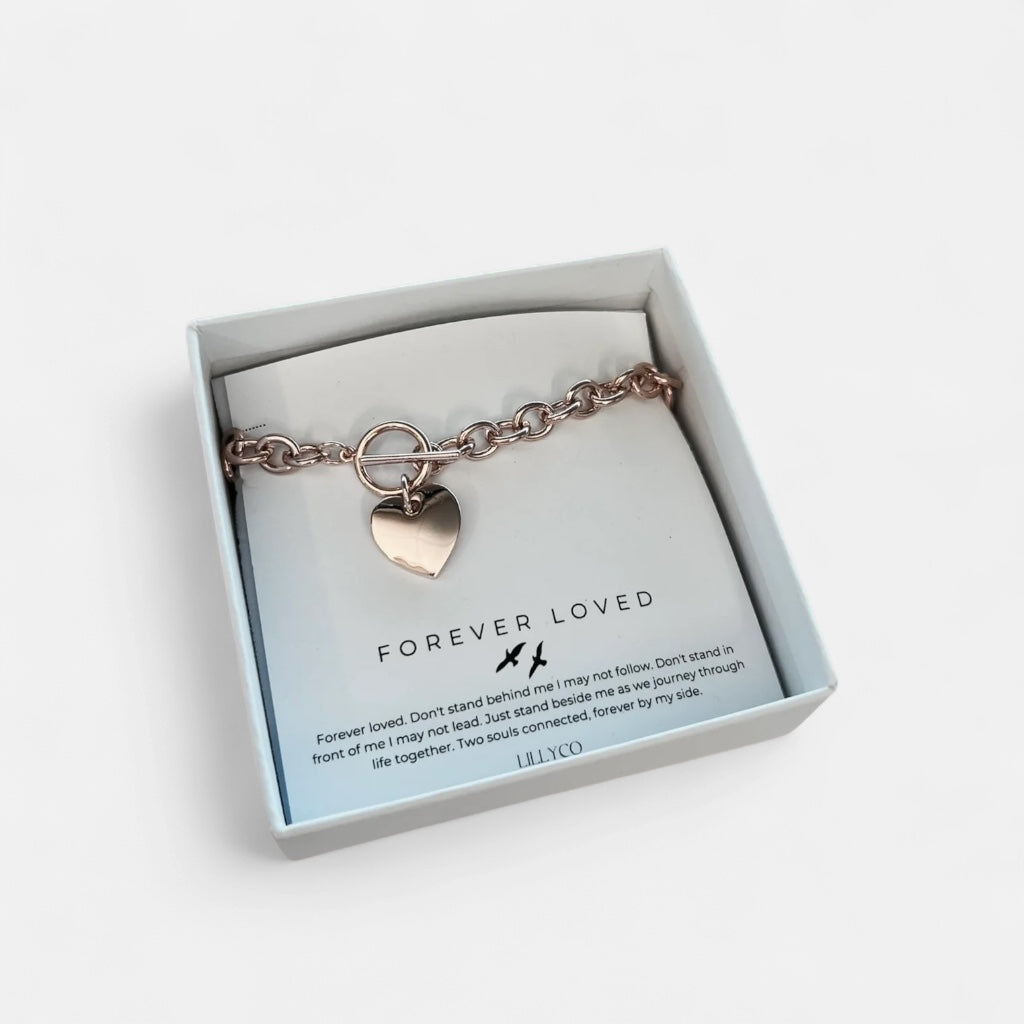 Forever Loved #3 Boxed Single Heart Link Bracelet | Rose Gold