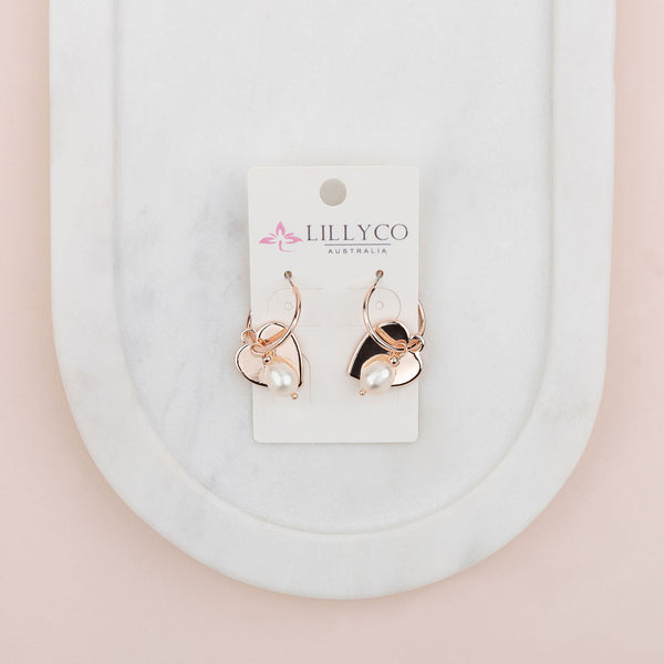 Rose Gold 3 in 1 Heart & Pearl Ring Earring