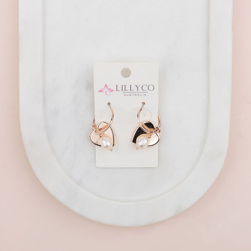 Rose Gold 3 in 1 Heart & Pearl Ring Earring