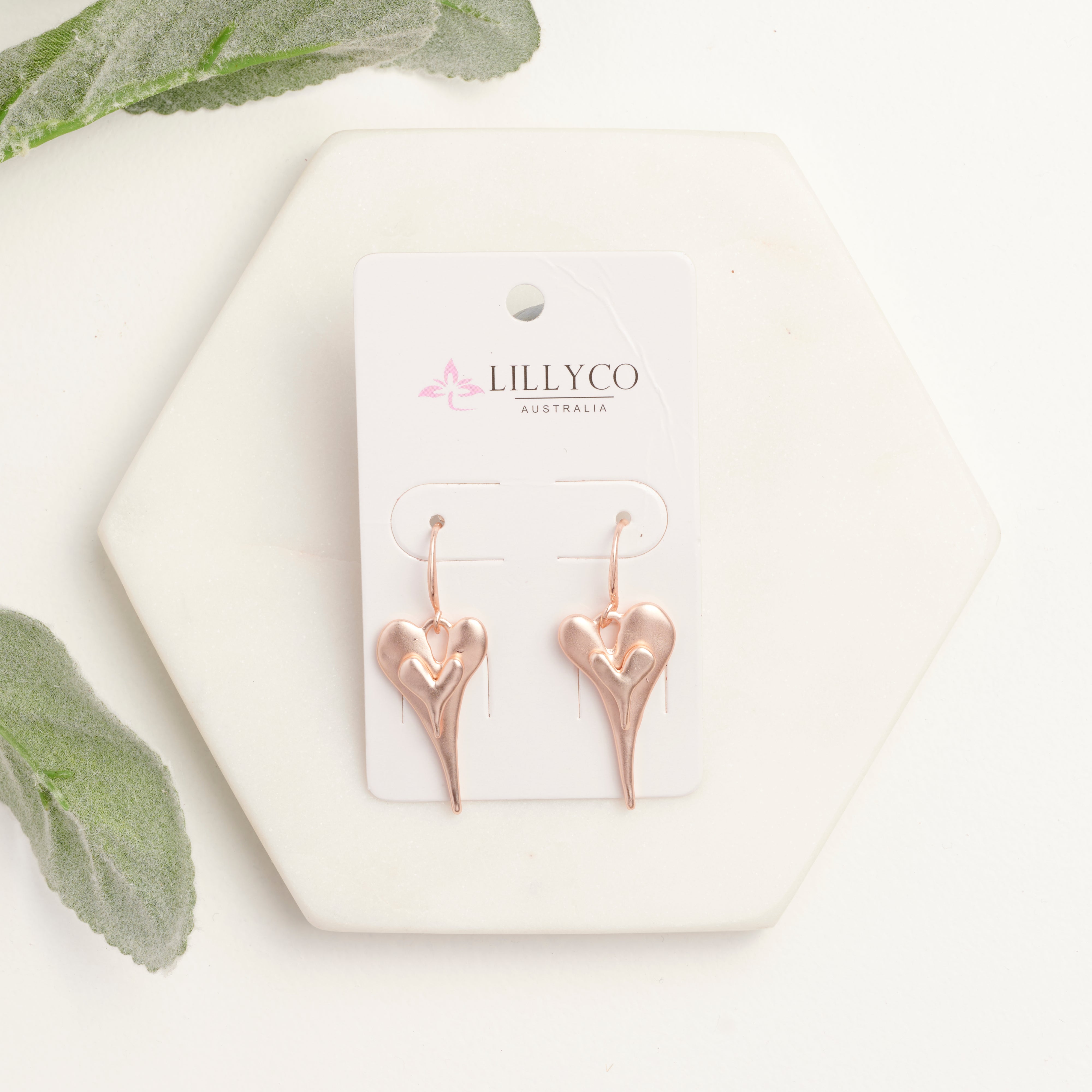 Matt Rose Gold Double Heart Earring