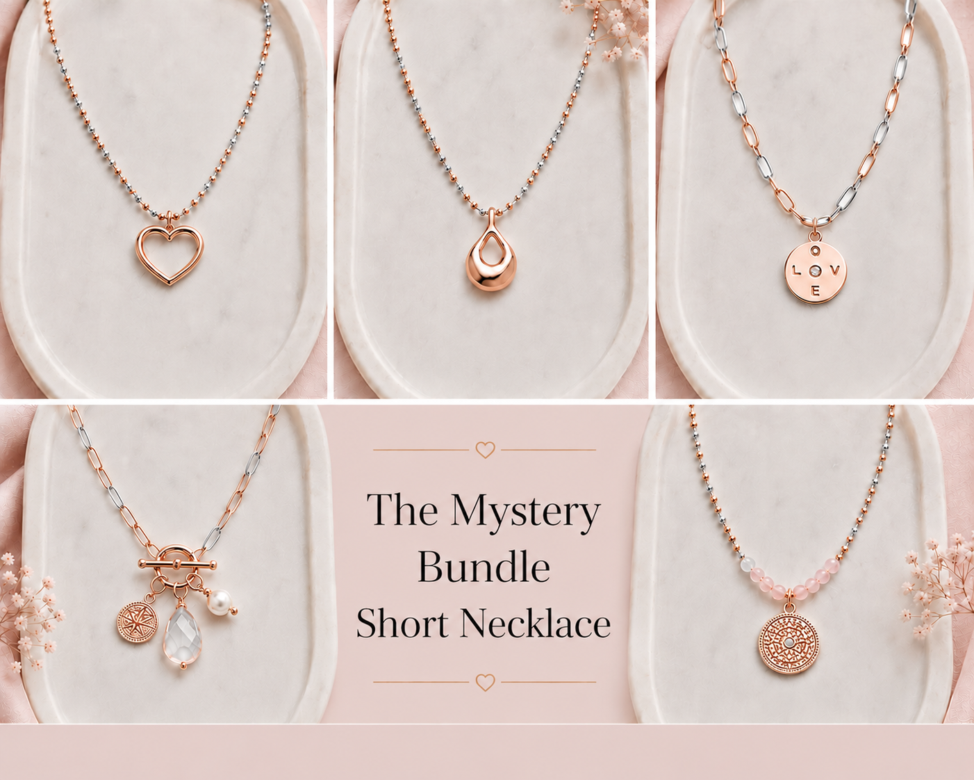 Mystery Pack | x5 SHORT NECKLACES | ROSE GOLD & SILVER