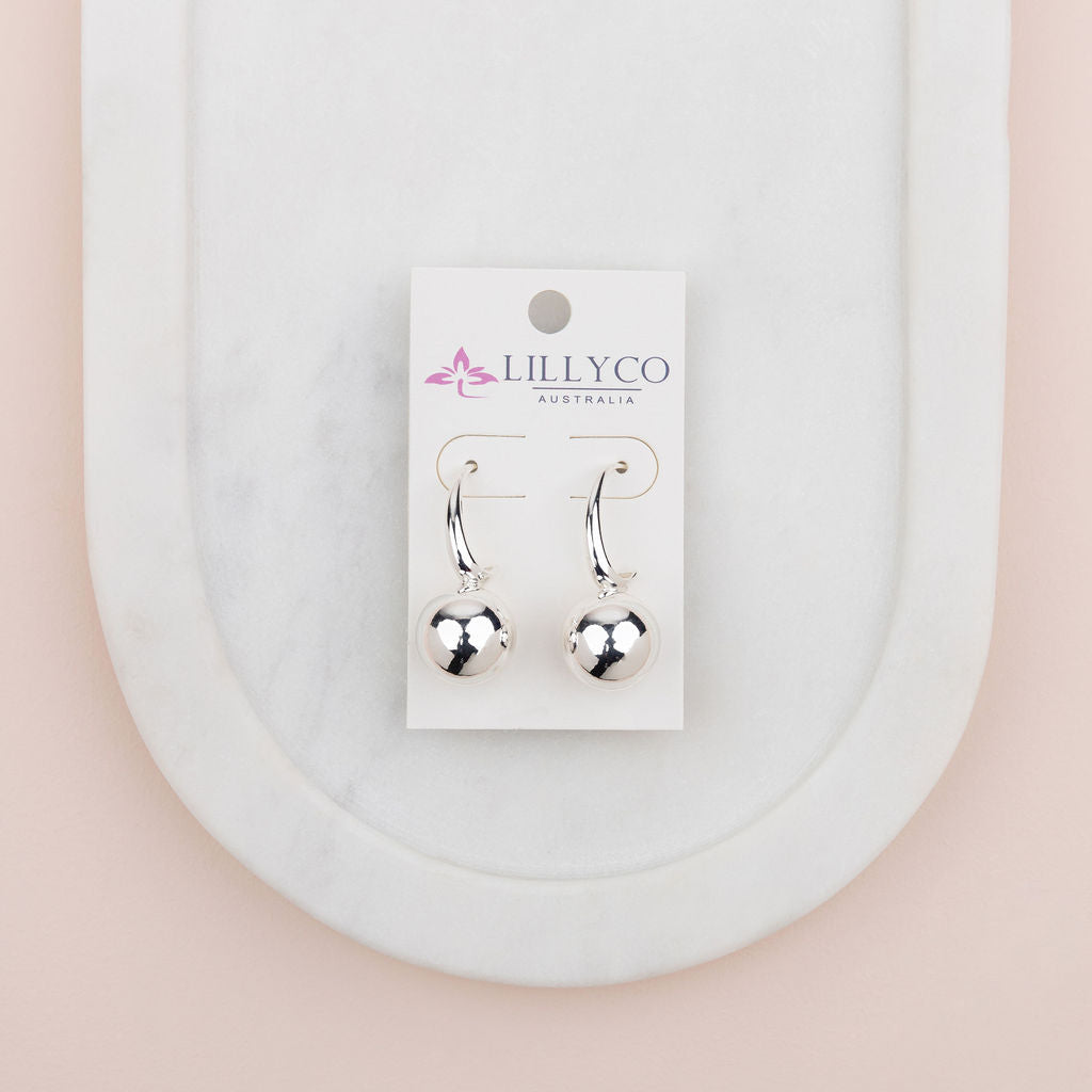 Silver Drop Ball Earring