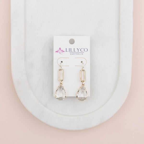 Light Gold Link with Crystal Drop Earring
