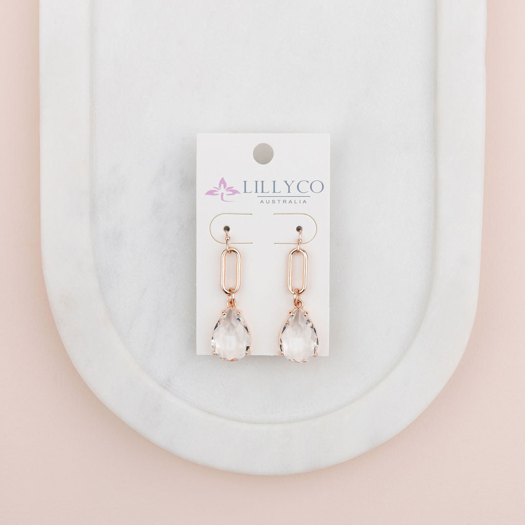 Rose Gold Link with Crystal Drop Earring