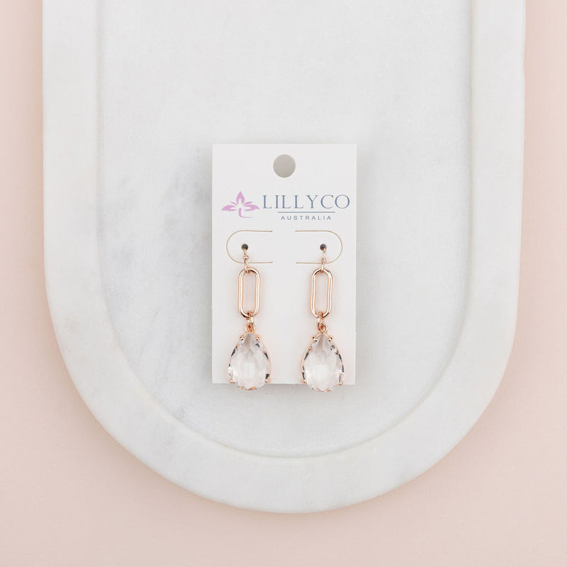 Rose Gold Link with Crystal Drop Earring