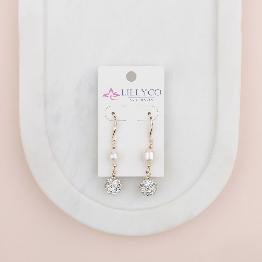 Light Gold Bling Ball with Pearl Earring